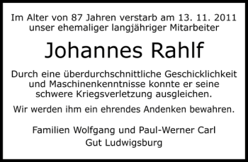 Traueranzeige von Johannes Rahlf von Eckernförder Zeitung