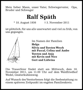 Traueranzeige von Ralf Späth von Pinneberger Tageblatt