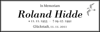 Traueranzeige von Roland Hidde von Norddeutsche Rundschau