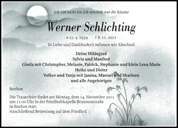 Traueranzeige von Werner Schlichting von Norddeutsche Rundschau