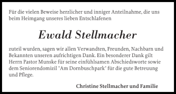 Traueranzeige von Ewald Stellmacher von Husumer Nachrichten