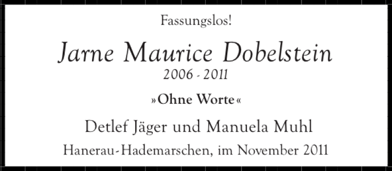  Traueranzeige für Jarne Maurice Dobelstein vom 03.12.2011 aus Landeszeitung