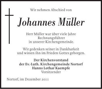 Traueranzeige von Johannes Müller von Landeszeitung