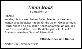 Traueranzeige von Timm Bock von Landeszeitung