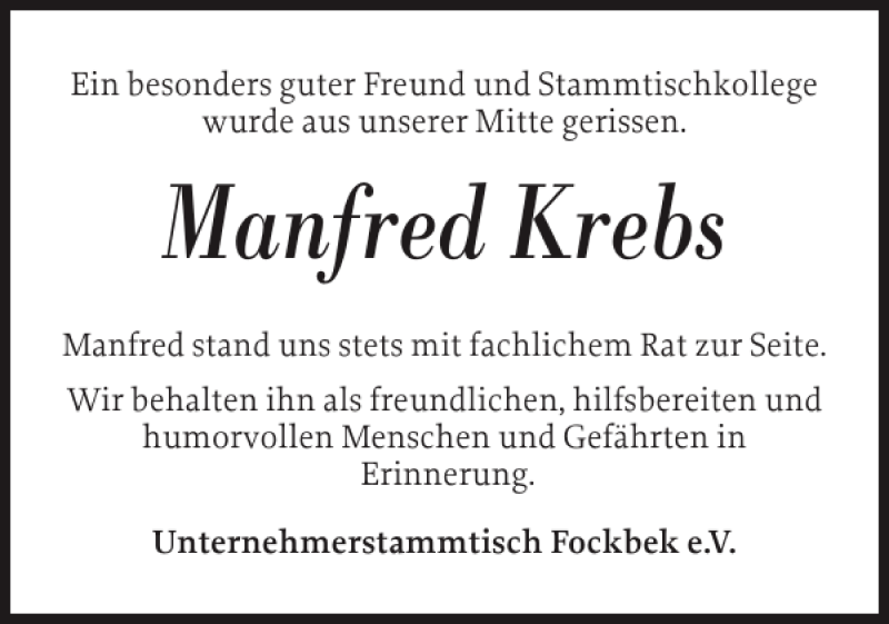  Traueranzeige für Manfred Krebs vom 05.01.2012 aus Landeszeitung