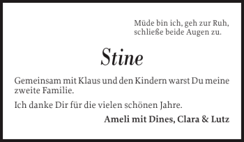 Traueranzeige von Stine  von Flensburger Tageblatt