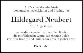 Traueranzeige von Hildegard Neubert von Elmshorner Nachrichten