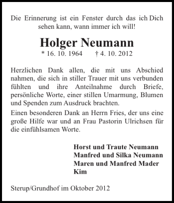 Traueranzeige von Holger Neumann von Flensburger Tageblatt