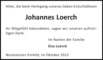Traueranzeige von Johannes Loerch von Holsteinischer Courier