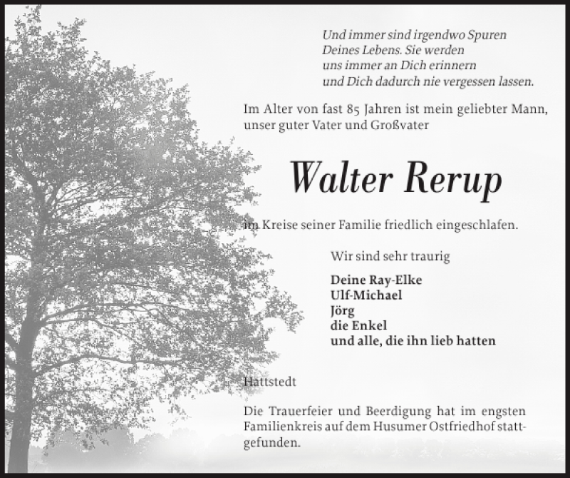  Traueranzeige für Walter Rerup vom 27.10.2012 aus Husumer Nachrichten