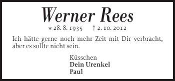 Traueranzeige von Werner Rees von Norddeutsche Rundschau