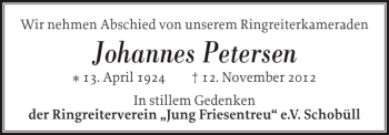 Traueranzeige von Johannes Petersen von Husumer Nachrichten