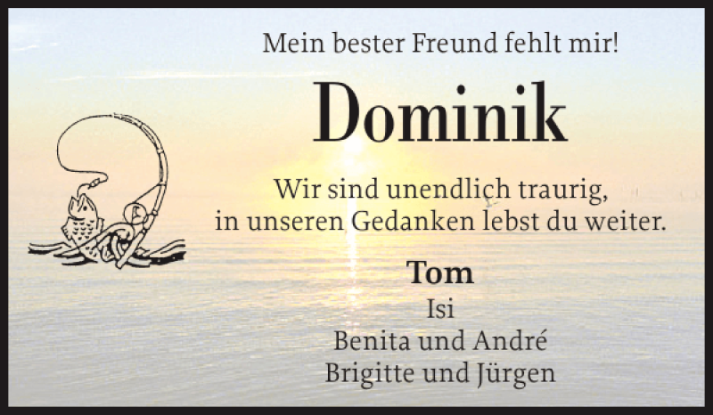 Traueranzeige für Dominik  vom 08.12.2012 aus Eckernförder Zeitung