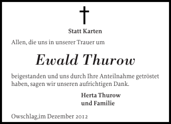 Traueranzeige von Ewald Thurow von Landeszeitung