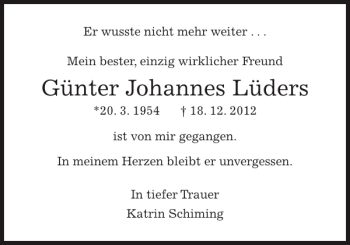 Traueranzeige von Günter Johannes Lüders von Pinneberger Tageblatt