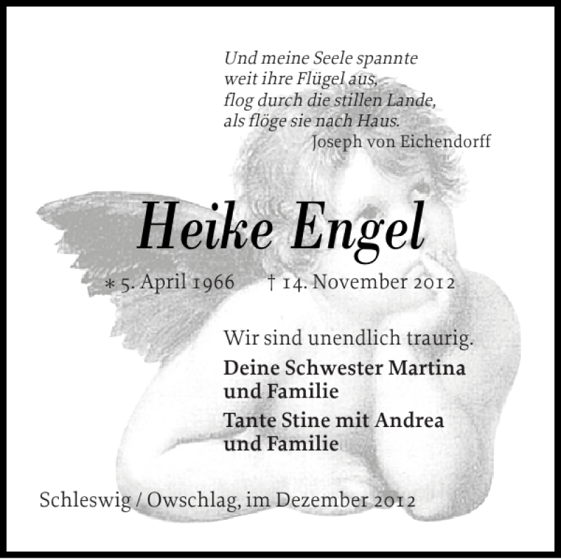  Traueranzeige für Heike Engel vom 08.12.2012 aus Landeszeitung