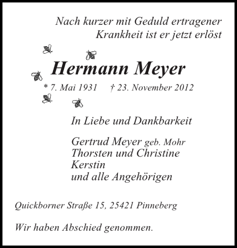  Traueranzeige für Hermann Meyer vom 08.12.2012 aus Pinneberger Tageblatt