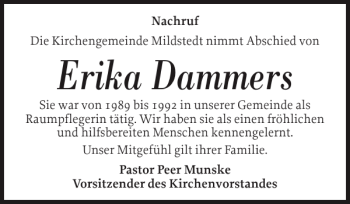 Traueranzeige von Erika Dammers von Husumer Nachrichten