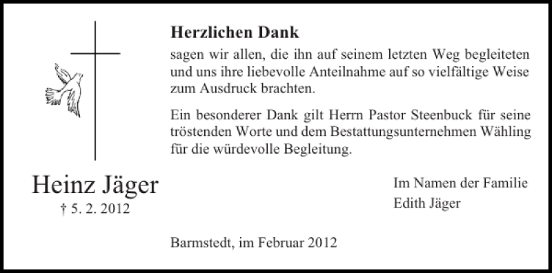  Traueranzeige für Heinz Jäger vom 22.02.2012 aus Elmshorner Nachrichten