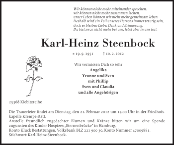 Traueranzeige von Karl-Heinz Steenbock von Pinneberger Tageblatt