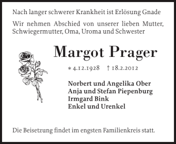 Traueranzeige von Margot Prager von Eckernförder Zeitung