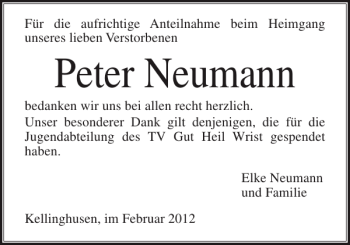 Traueranzeige von Peter Neumann von Norddeutsche Rundschau