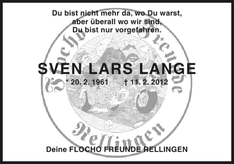  Traueranzeige für SVEN LARS LANGE vom 18.02.2012 aus Pinneberger Tageblatt