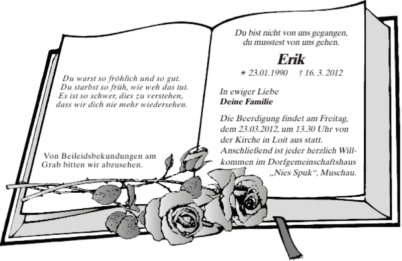  Traueranzeige für Erik  vom 22.03.2012 aus Schleswiger Nachrichten