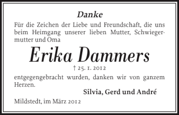 Traueranzeige von Erika Dammers von Husumer Nachrichten