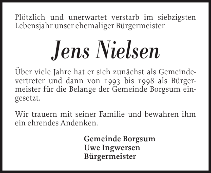  Traueranzeige für Jens Nielsen vom 22.03.2012 aus Der Insel-Bote