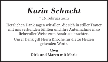 Traueranzeige von Karin Schacht von Holsteinischer Courier
