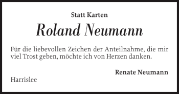 Traueranzeige von Roland Neumann von Flensburger Tageblatt