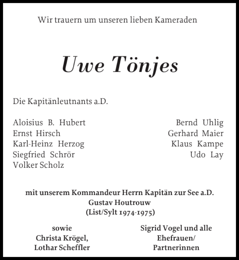  Traueranzeige für Uwe Tönjes vom 13.03.2012 aus Flensburger Tageblatt