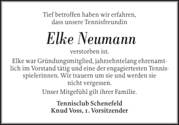 Traueranzeige von Elke Neumann von Norddeutsche Rundschau