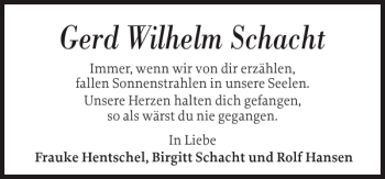 Traueranzeige von Gerd Wilhelm Schacht von Landeszeitung