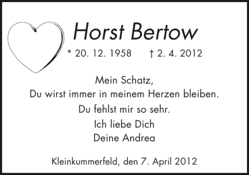  Traueranzeige für Horst Bertow vom 07.04.2012 aus Holsteinischer Courier