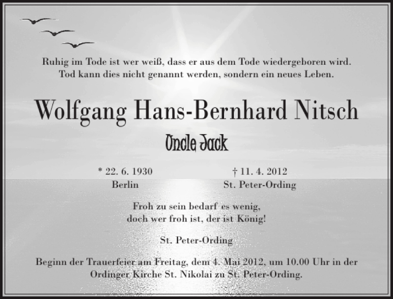  Traueranzeige für Wolfgang Hans-Bernhard Nitsch vom 30.04.2012 aus Husumer Nachrichten
