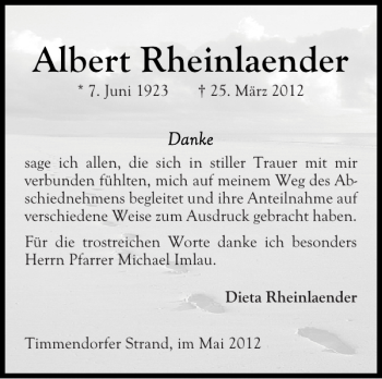 Traueranzeige von Albert Rheinlaender von Ostholsteiner Anzeiger