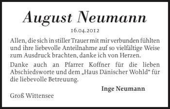 Traueranzeige von August Neumann von Eckernförder Zeitung