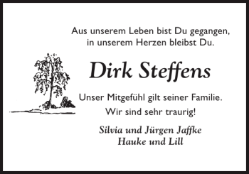 Traueranzeige von Dirk Steffens von Flensburger Tageblatt