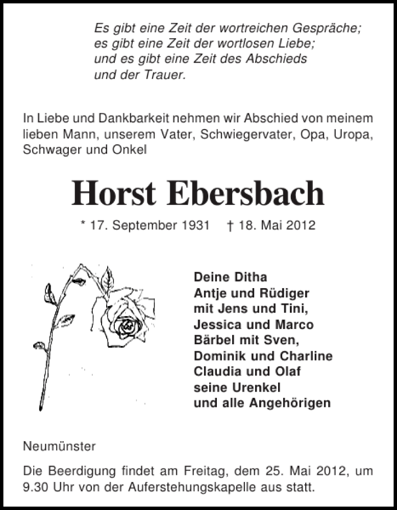  Traueranzeige für Horst Ebersbach vom 22.05.2012 aus Holsteinischer Courier