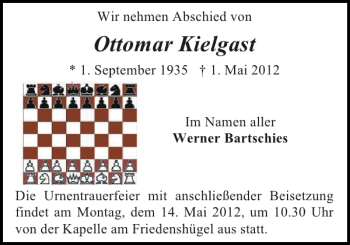 Traueranzeige von Ottomar Kielgast von Flensburger Tageblatt