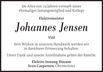 Traueranzeige von Johannes Jensen von Husumer Nachrichten