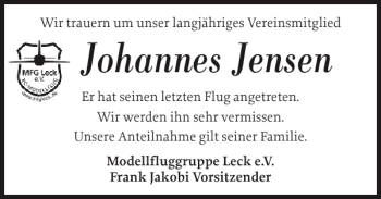 Traueranzeige von Johannes Jensen von Husumer Nachrichten