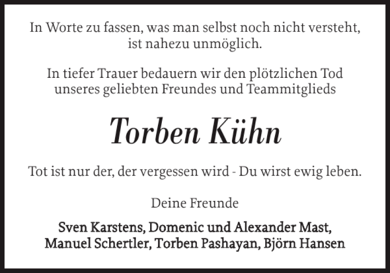  Traueranzeige für Torben Kühn vom 10.07.2012 aus Nordfriesland Tageblatt