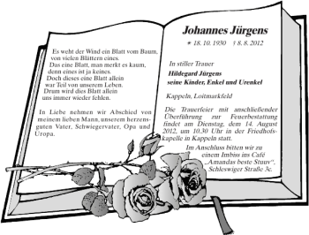 Traueranzeige von Johannes Jürgens von Schlei-Bote