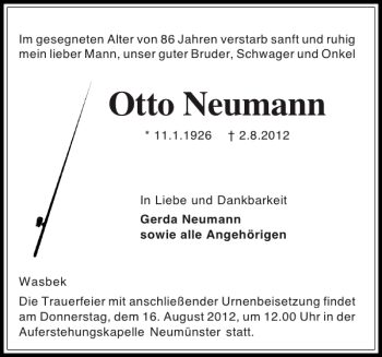 Traueranzeige von Otto Neumann von Holsteinischer Courier