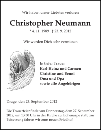 Traueranzeige von Christopher Neumann von Norddeutsche Rundschau