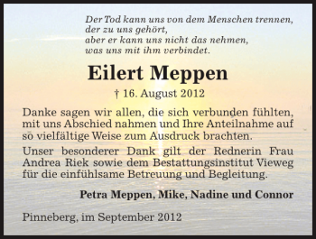 Traueranzeige von Eilert Meppen von Pinneberger Tageblatt