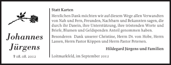 Traueranzeige von Johannes Jürgens von Schlei-Bote